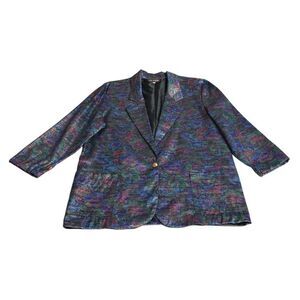 Vintage Claude Blazer Jacket 14 Floral Iridescent Shimmer Single Button 90s 80s